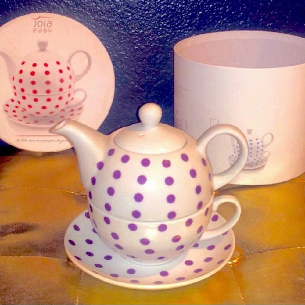 Pin Up Style Tableware Purple Polka Dot Tea Ceramic Set Kitchen Coffee Mug Cup